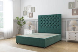 "Sloomy Mayfair Emerald Plush Divan Bed Base No Drawers With 26"" Strutted Headboard 5' King"