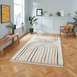 Multi Kilim Modern Shaggy Abstract Striped Easy To Clean Dining Room Rug -200Cm X 290Cm - thumbnail 1