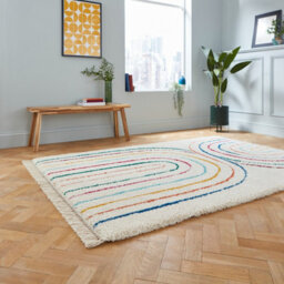 Multi Kilim Modern Shaggy Abstract Striped Easy To Clean Dining Room Rug -200Cm X 290Cm - thumbnail 2