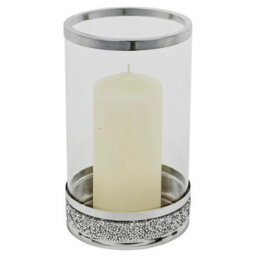 Urbn-Living Urbnliving 21Cm Hestia Clear Glass Candle Tealight Pillar Holder Diamante Base Home Décor