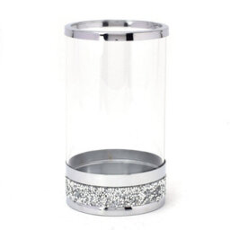 Urbn-Living Urbnliving 21Cm Hestia Clear Glass Candle Tealight Pillar Holder Diamante Base Home Décor - thumbnail 3