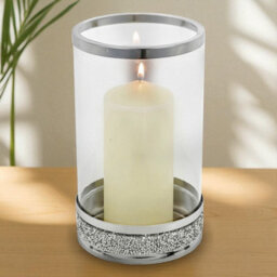 Urbn-Living Urbnliving 21Cm Hestia Clear Glass Candle Tealight Pillar Holder Diamante Base Home Décor - thumbnail 2