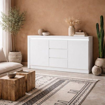 Wyld Haus Hjorring White Gloss Sideboard 2 Door 3 Drawer With Led Lighting - image 1