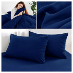 Ameha Plain Dyed Duvet Cover Complete Set With Matching Fitted Sheet & Pillowcase Microfiber Super King Navy - thumbnail 5