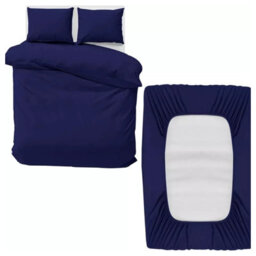 Ameha Plain Dyed Duvet Cover Complete Set With Matching Fitted Sheet & Pillowcase Microfiber Super King Navy - thumbnail 4