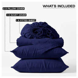 Ameha Plain Dyed Duvet Cover Complete Set With Matching Fitted Sheet & Pillowcase Microfiber Super King Navy - thumbnail 8