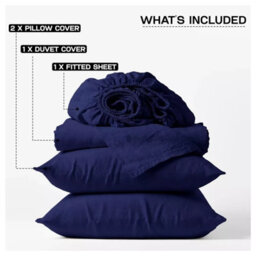 Ameha Plain Dyed Duvet Cover Complete Set With Matching Fitted Sheet & Pillowcase Microfiber Super King Navy - thumbnail 6