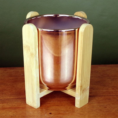 Leaf Gold Ceramic Planter Bamboo Stand With Plant Pot - image 1