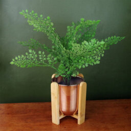 Leaf Gold Ceramic Planter Bamboo Stand With Plant Pot - thumbnail 2
