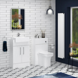 Royal Bathrooms Elena 600mm Gloss White Floor Standing Bathroom Vanity Unit With 2 Door Cabinet Storage & Semi Recessed Basin - thumbnail 3