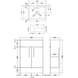 Royal Bathrooms Elena 600mm Gloss White Floor Standing Bathroom Vanity Unit With 2 Door Cabinet Storage & Semi Recessed Basin - thumbnail 5