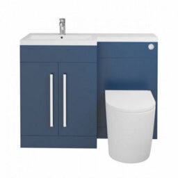 Rinse Bathrooms 1100mm Lh Basin L Shape Matte Blue Vanity Sink Unit Cabinet Storage Furniture + Toilet + Cistern - thumbnail 2