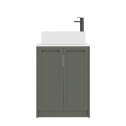Royal Bathrooms Royal Bathroom Elmore 600mm Matt Green Freestanding Countertop Bathroom Vanity Unit 2 Door Plain White Worktop With Peak Basin - thumbnail 7