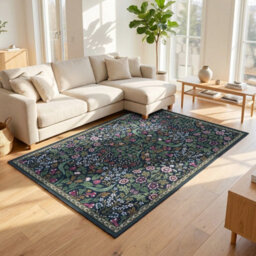 Living And Home Green Floral Rectangular Rug Non Slip Backing Machine Washable Polyester Floor Carpet 160X100Cm - thumbnail 2