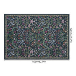 Living And Home Green Floral Rectangular Rug Non Slip Backing Machine Washable Polyester Floor Carpet 160X100Cm - thumbnail 9