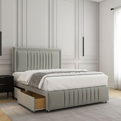 REGIONAL FURNISHINGS Silver Plush Velvet Upholstered Divan Bed Set 24Inch Headboard & Footboard 2Drawersfootend & Mattress In 4Ft 4Ft6 5Ft 6Ft - image 1