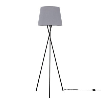 Valuelights Camden Black Tripod Floor Lamp With Grey Tapered Shade - image 1