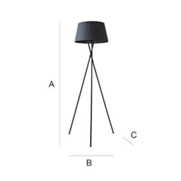 Valuelights Camden Black Tripod Floor Lamp With Grey Tapered Shade - thumbnail 7