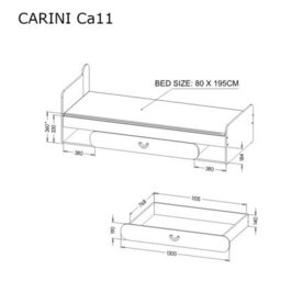 Arte Carini Stylish Single Bed With Storage In Grey, White & Oak Nash - W1980mm X H700mm X D840mm - thumbnail 4