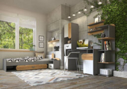 Arte Carini Stylish Single Bed With Storage In Grey, White & Oak Nash - W1980mm X H700mm X D840mm - thumbnail 2