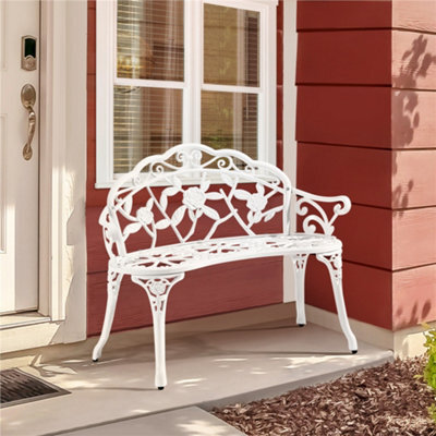 Yaheetech White Outdoor Metal Bench Rose Accented For Patio, Garden, Park - image 1