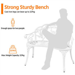 Yaheetech White Outdoor Metal Bench Rose Accented For Patio, Garden, Park - thumbnail 8