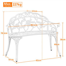 Yaheetech White Outdoor Metal Bench Rose Accented For Patio, Garden, Park - thumbnail 3
