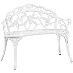 Yaheetech White Outdoor Metal Bench Rose Accented For Patio, Garden, Park - thumbnail 2