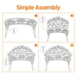 Yaheetech White Outdoor Metal Bench Rose Accented For Patio, Garden, Park - thumbnail 7