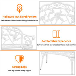 Yaheetech White Outdoor Metal Bench Rose Accented For Patio, Garden, Park - thumbnail 4