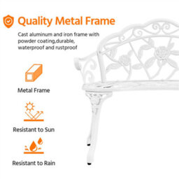 Yaheetech White Outdoor Metal Bench Rose Accented For Patio, Garden, Park - thumbnail 6