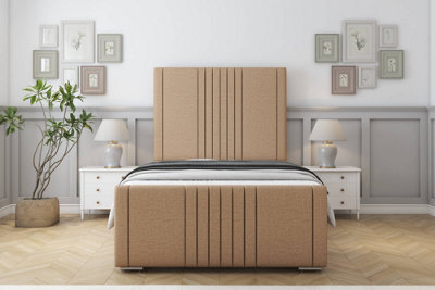 "Sloomy Harrington Latte Dumfries Bed Frame With Mattress With 50"" Upholstered Headboard 3' Single" - image 1