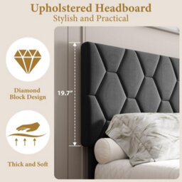 Upholstered Bed Frame With Adjustable Diamond Tufted Headboard, Wooden Slats Support, Grey/double, 135 X 190 Cm - thumbnail 3