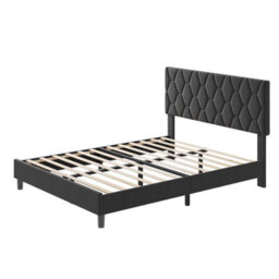 Upholstered Bed Frame With Adjustable Diamond Tufted Headboard, Wooden Slats Support, Grey/double, 135 X 190 Cm - thumbnail 8