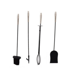 Charles Bentley Sycamore Fireside Companion Set Iron Tool Stand Silver Handles Circular Base - thumbnail 6