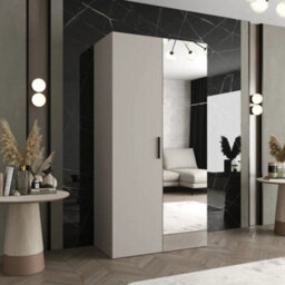 Arte Bari Ii Hinged Door Wardrobe 100Cm In Cashmere - Serene, Mirrored Storage For Refined Living - thumbnail 1