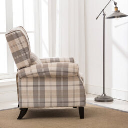 More4Homes Eaton Wing Back Fireside Check Fabric Recliner Armchair Sofa Chair Reclining Cinema (Beige) - thumbnail 8