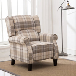 More4Homes Eaton Wing Back Fireside Check Fabric Recliner Armchair Sofa Chair Reclining Cinema (Beige)