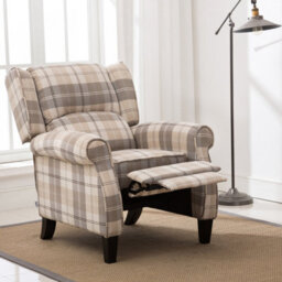 More4Homes Eaton Wing Back Fireside Check Fabric Recliner Armchair Sofa Chair Reclining Cinema (Beige) - thumbnail 6