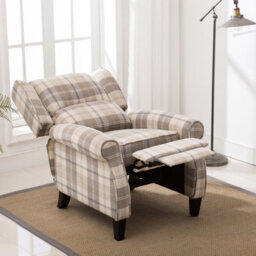 More4Homes Eaton Wing Back Fireside Check Fabric Recliner Armchair Sofa Chair Reclining Cinema (Beige) - thumbnail 7