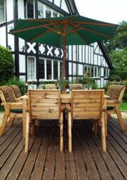 Charles Taylor Trading Charles Taylor 8 Seater Wooden Square Table & 6 Chairs 1 Bench Parasol Green - thumbnail 3