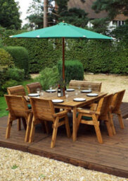 Charles Taylor Trading Charles Taylor 8 Seater Wooden Square Table & 6 Chairs 1 Bench Parasol Green - thumbnail 2