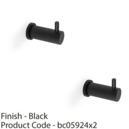 Loops 2 Pack - Solid Brass Knurled Single Robe Coat Hook - Wall Mounted Holder - Matt Black - thumbnail 2