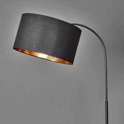 Valuelights Designer Style Black Curved Stem Floor Lamp With Black/gold Drum Shade - Includes 6W Led Gls Bulb 3000K Warm White - thumbnail 3