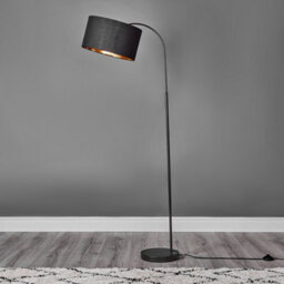Valuelights Designer Style Black Curved Stem Floor Lamp With Black/gold Drum Shade - Includes 6W Led Gls Bulb 3000K Warm White - thumbnail 2