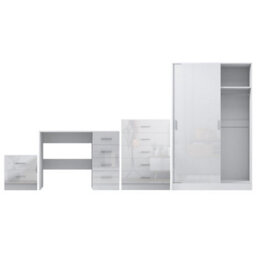 Reflect 2 Door Sliding Wardrobe, 5 Drawer Chest, 2 Drawer Bedside & Desk - White Gloss & Matt White - Modern Bedroom Furniture Set - thumbnail 6