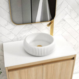 Royal Bathrooms Orion 800mm Natural Oak Wall Hung Plain White Countertop Vanity Unit 2 Drawer With Milan Basin & Brushed Brass Accent Trim - thumbnail 5
