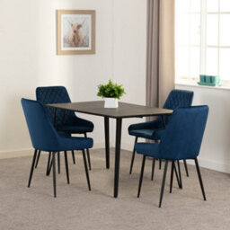 Seconique Marlow Dining Set Black Marble With 4 Blue Avery Velvet Chairs