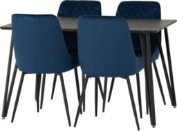 Seconique Marlow Dining Set Black Marble With 4 Blue Avery Velvet Chairs - thumbnail 2