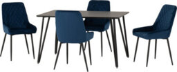 Seconique Marlow Dining Set Black Marble With 4 Blue Avery Velvet Chairs - thumbnail 3